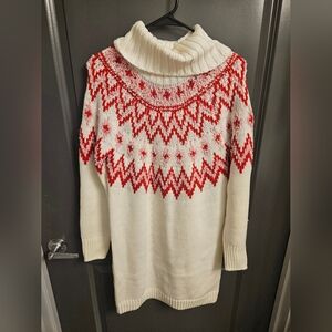 Cozy Red and White Turtleneck Sweater